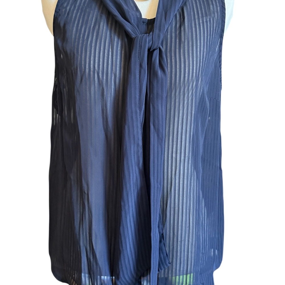 a new day Dark Blue Sheer Blouse